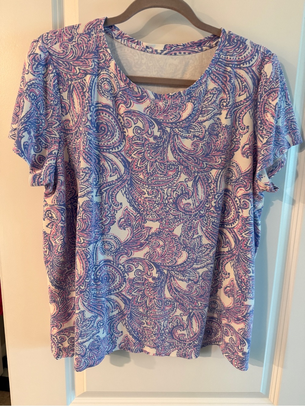 Chico's Purple and Pink Paisley Short Sleeve Tee